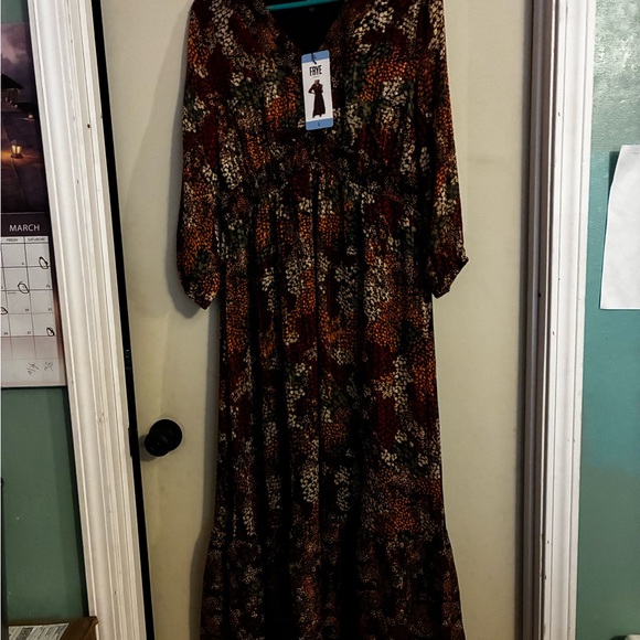 Frye Floral Brown Long Sleeve Maxi Dress in Autumn Mix - Picture 10 of 11